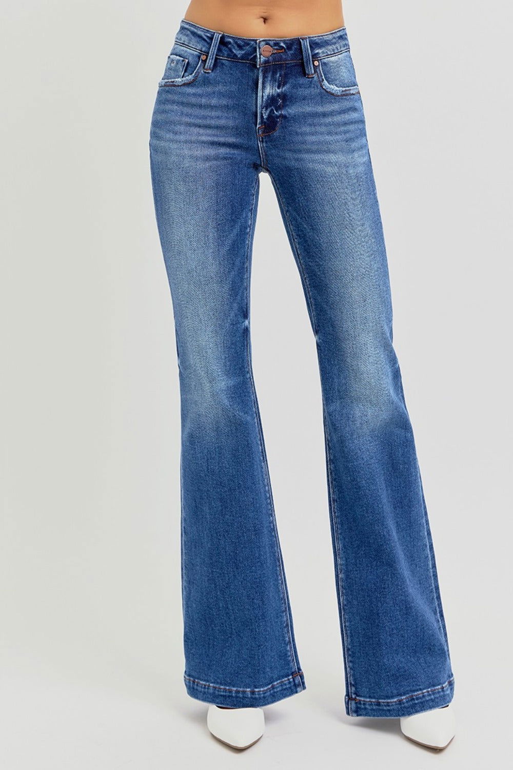 RISEN Full Size Low Rise Flare Jeans with Pockets us.meeeshop - Pants