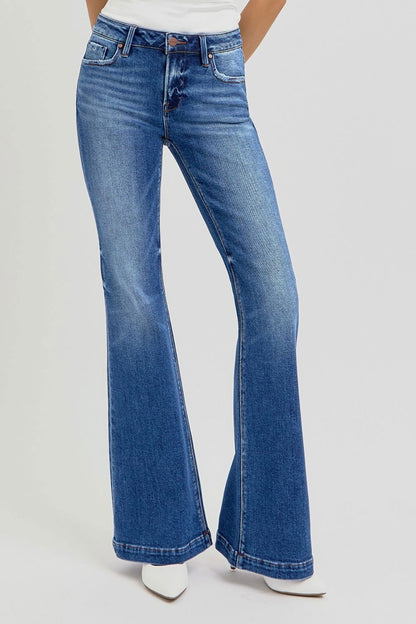 RISEN Full Size Low Rise Flare Jeans with Pockets us.meeeshop - 