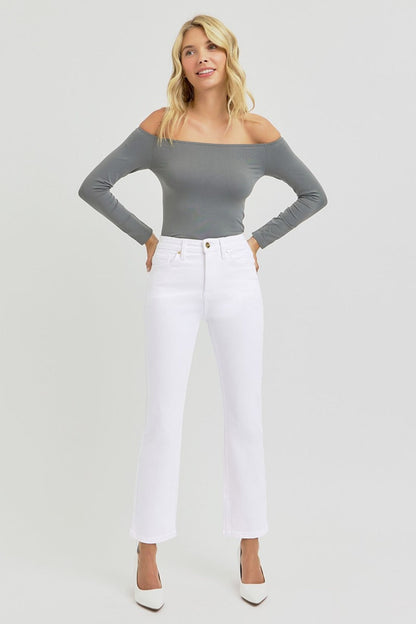 RISEN Full Size Tummy Control Elastic Band High Rise Crop Straight Jeans us.meeeshop - 