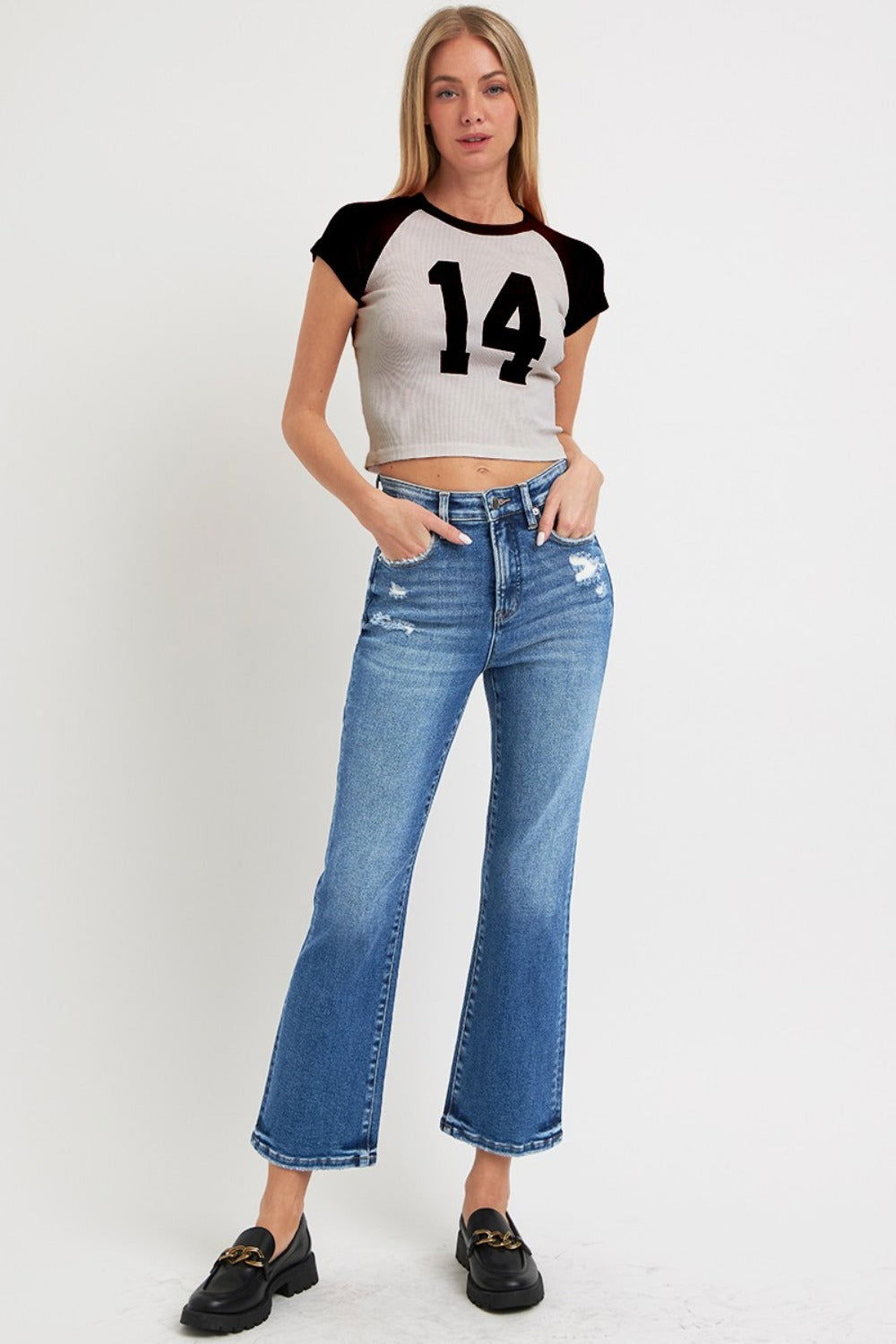 RISEN Full Size Tummy Control High Rise Crop Bootcut Jeans us.meeeshop - 