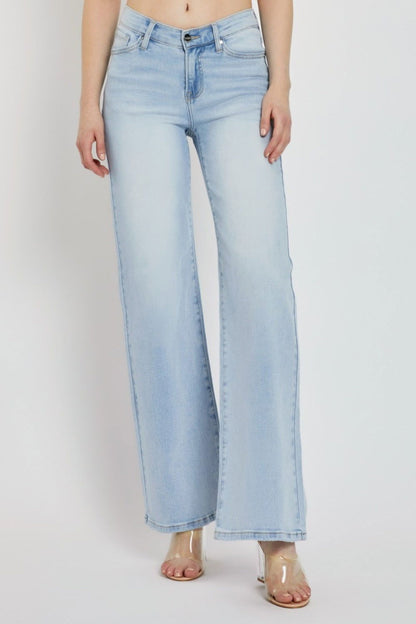 RISEN Full Size Wide Leg V Dipped Front Waist Jeans us.meeeshop - 