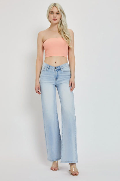 RISEN Full Size Wide Leg V Dipped Front Waist Jeans us.meeeshop - 