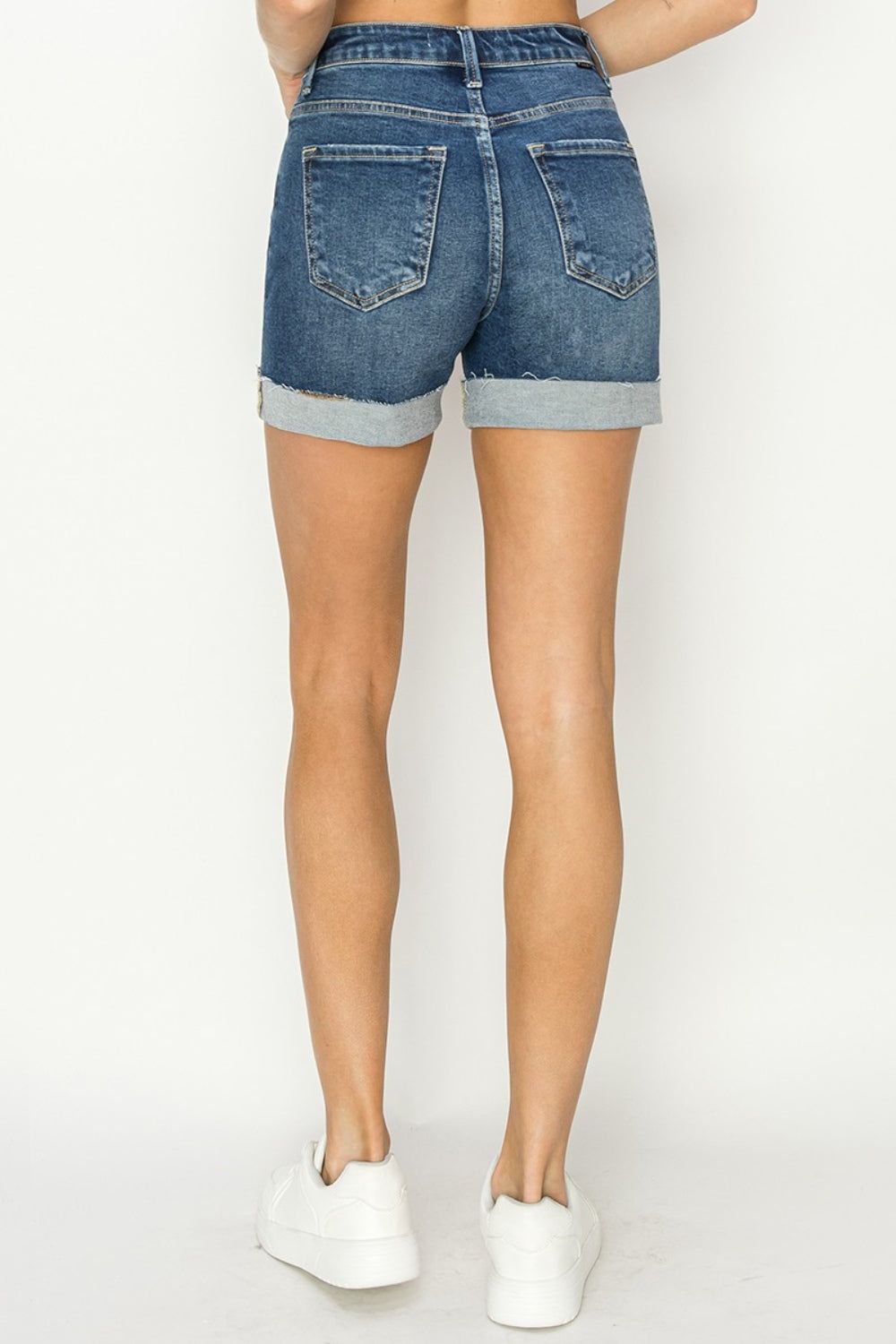 RISEN High Rise Cuffed Denim Shorts us.meeeshop - 