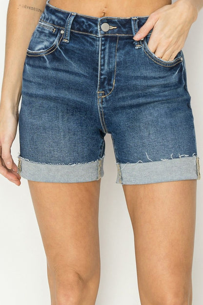 RISEN High Rise Cuffed Denim Shorts us.meeeshop - Shorts