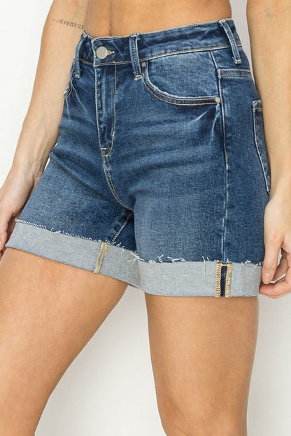 RISEN High Rise Cuffed Denim Shorts us.meeeshop - 