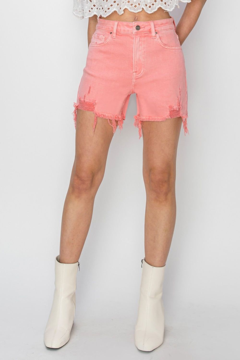 RISEN High Rise Distressed Denim Shorts us.meeeshop - 