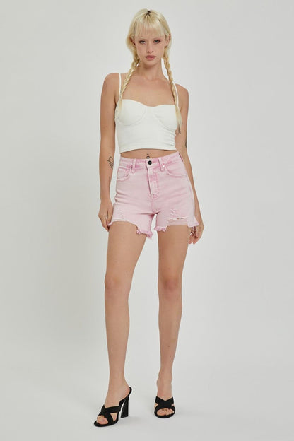 RISEN High Rise Distressed Denim Shorts us.meeeshop - 