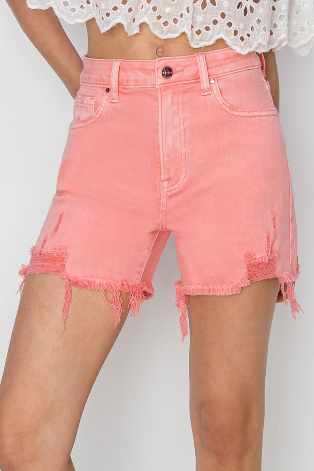 RISEN High Rise Distressed Denim Shorts us.meeeshop - Shorts