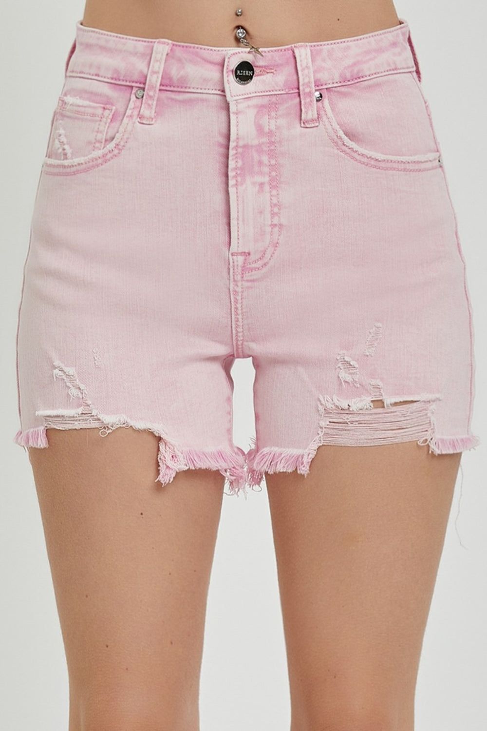 RISEN High Rise Distressed Denim Shorts us.meeeshop - Shorts