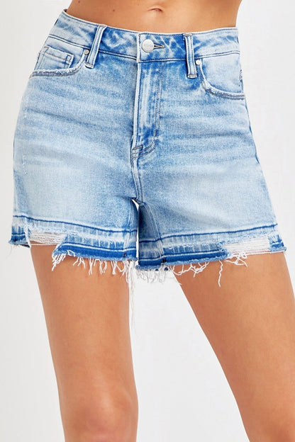 RISEN High Rise Distressed Hem Denim Shorts us.meeeshop - Shorts