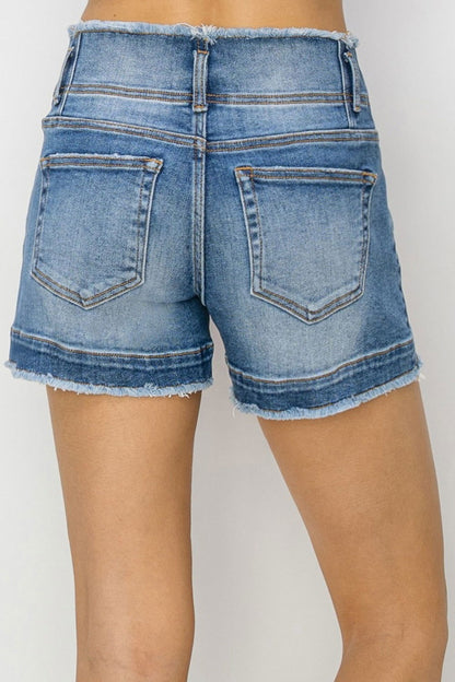 RISEN High Rise Seam Detailed Raw Edge Denim Shorts us.meeeshop - 