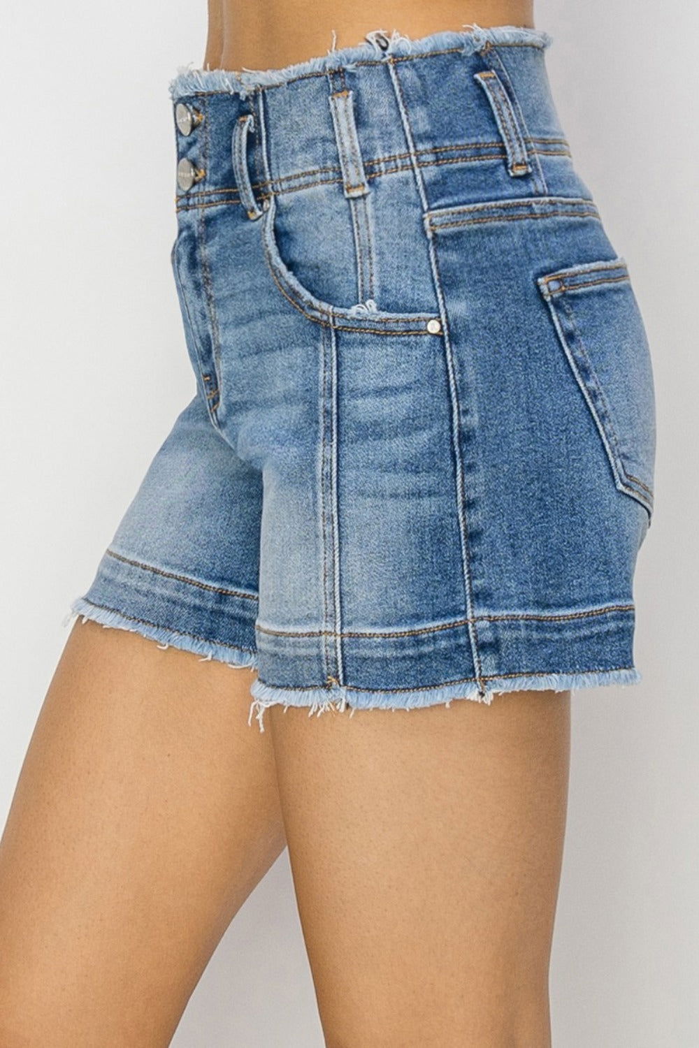 RISEN High Rise Seam Detailed Raw Edge Denim Shorts us.meeeshop - 