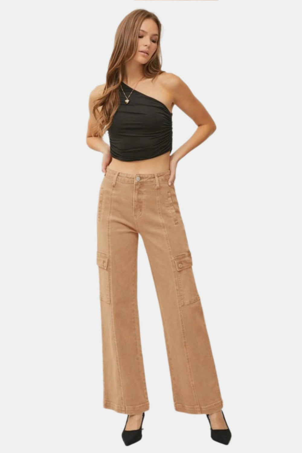 RISEN High Rise Wide Leg Cargo Jeans us.meeeshop - 