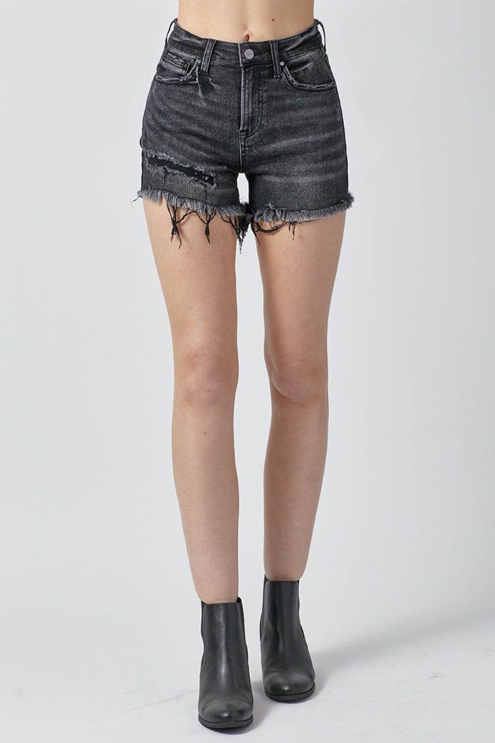 RISEN Raw Hem Denim Shorts with Pockets - us.meeeshop