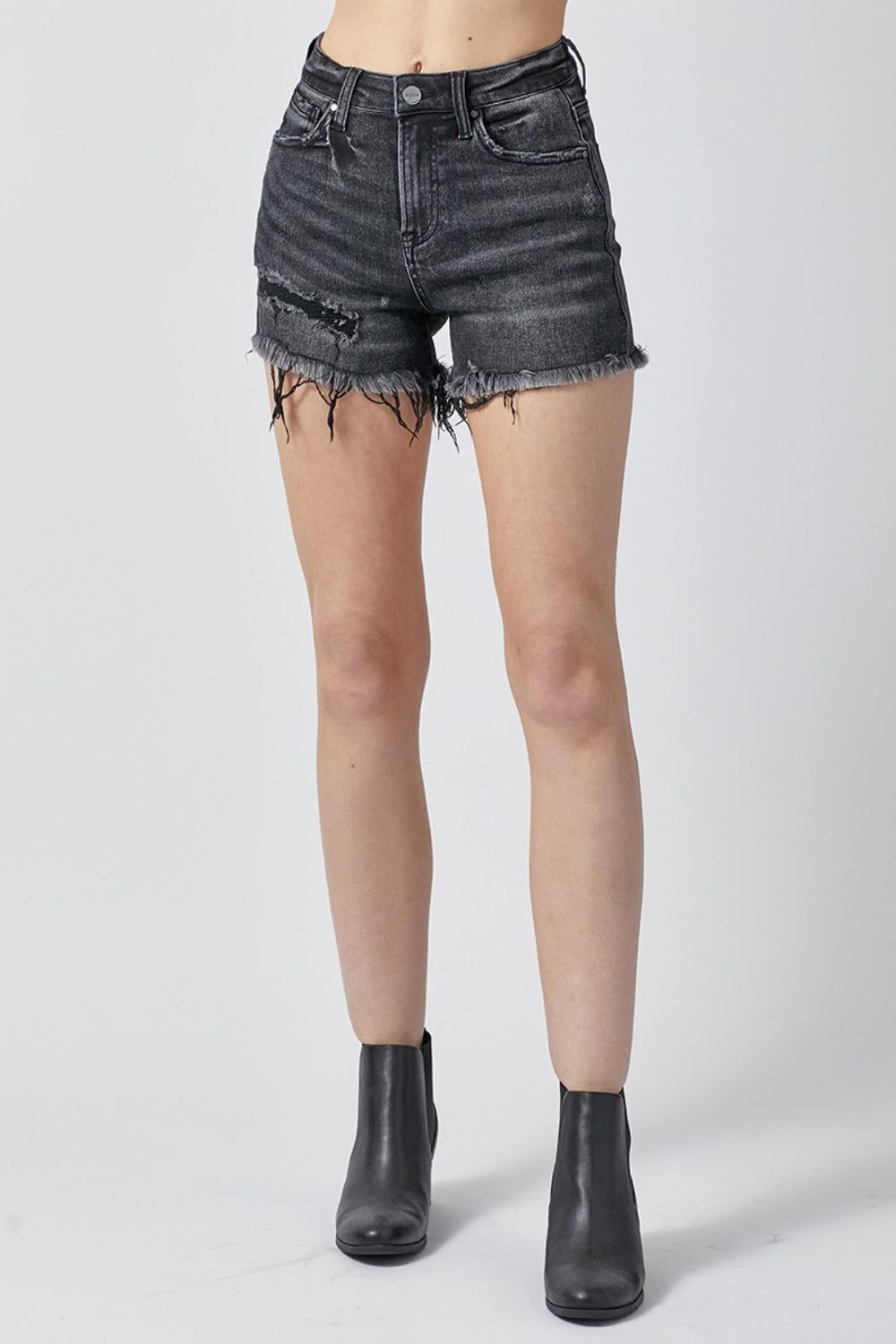 RISEN Raw Hem Denim Shorts with Pockets us.meeeshop - 