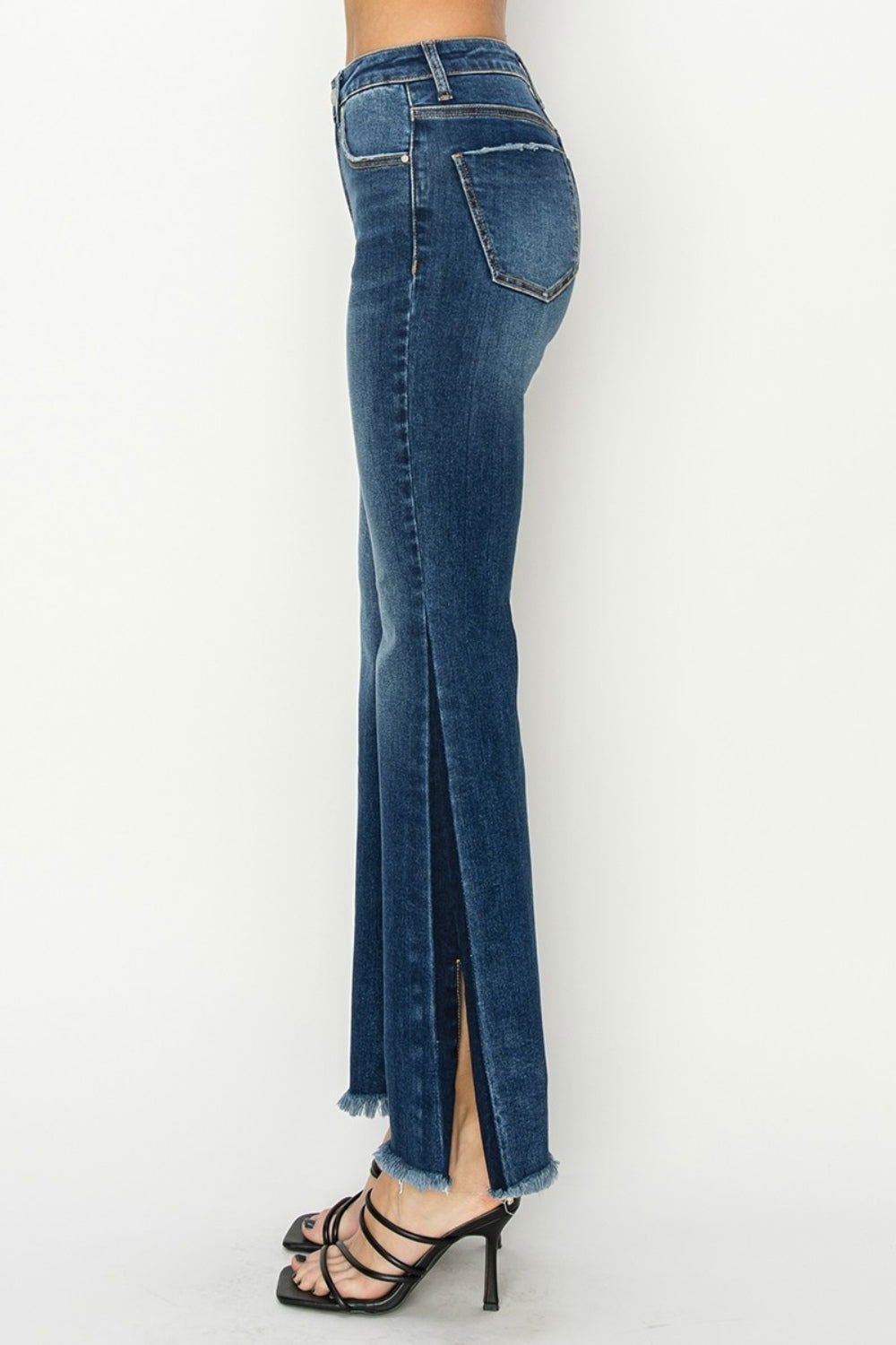 Women's RISEN Full Size High Rise Side Shadow Seam Detail Slit Flare Jeans - us.meeeshop