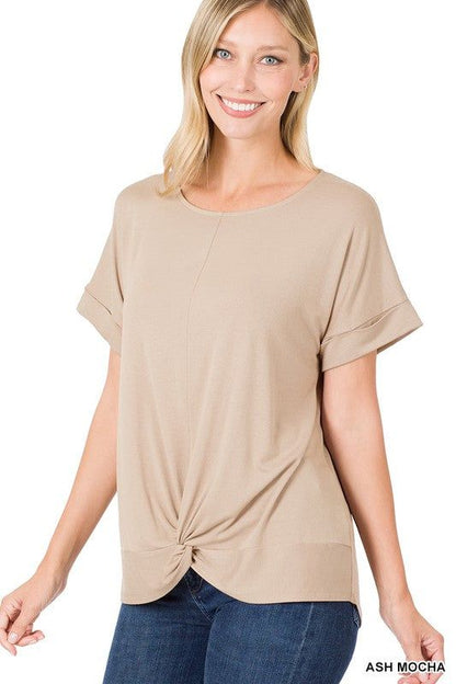 Zenana Rayon Span Crepe Knot-Front Top - us.meeeshop