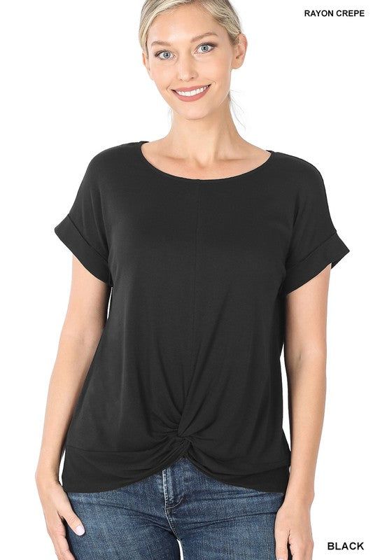 Zenana Rayon Span Crepe Knot-Front Top - us.meeeshop