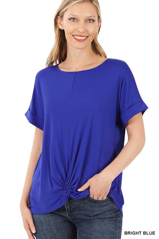 Zenana Rayon Span Crepe Knot-Front Top - us.meeeshop