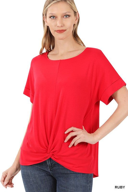 Zenana Rayon Span Crepe Knot-Front Top - us.meeeshop