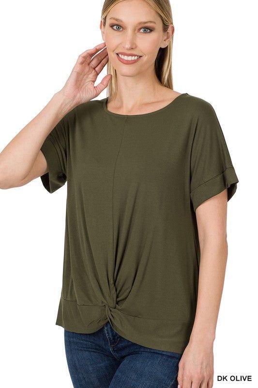 Zenana Rayon Span Crepe Knot-Front Top - us.meeeshop