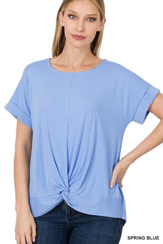 Zenana Rayon Span Crepe Knot-Front Top - us.meeeshop