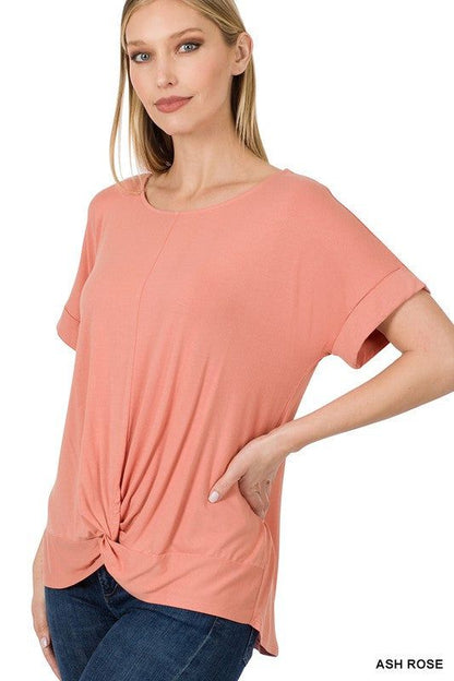 Zenana Rayon Span Crepe Knot-Front Top - us.meeeshop