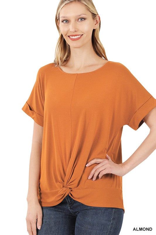 Zenana Rayon Span Crepe Knot-Front Top - us.meeeshop