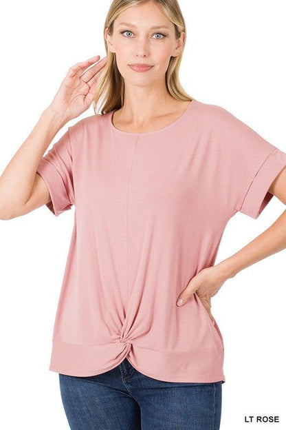 Zenana Rayon Span Crepe Knot-Front Top - us.meeeshop