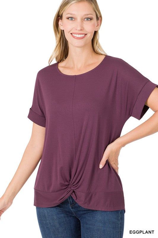 Zenana Rayon Span Crepe Knot-Front Top - us.meeeshop