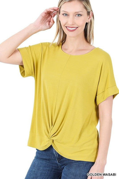 Zenana Rayon Span Crepe Knot-Front Top - us.meeeshop