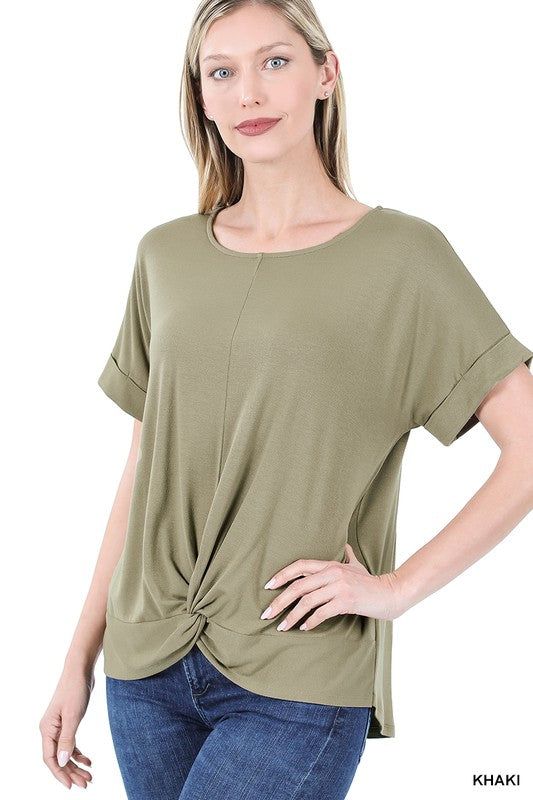 Zenana Rayon Span Crepe Knot-Front Top - us.meeeshop