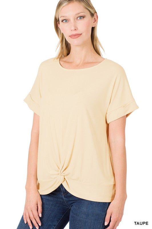 Zenana Rayon Span Crepe Knot-Front Top - us.meeeshop