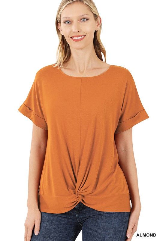 Zenana Rayon Span Crepe Knot-Front Top - us.meeeshop