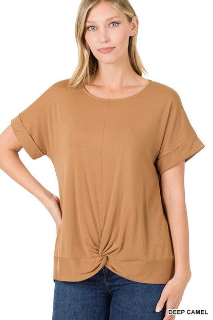 Zenana Rayon Span Crepe Knot-Front Top - us.meeeshop