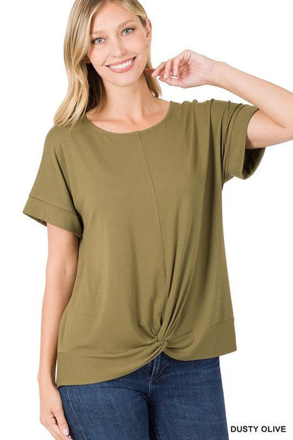 Zenana Rayon Span Crepe Knot-Front Top - us.meeeshop