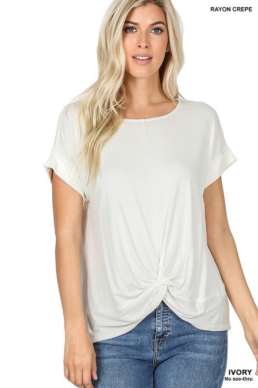 Zenana Rayon Span Crepe Knot-Front Top - us.meeeshop