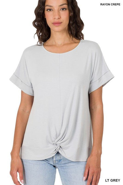 Zenana Rayon Span Crepe Knot-Front Top - us.meeeshop