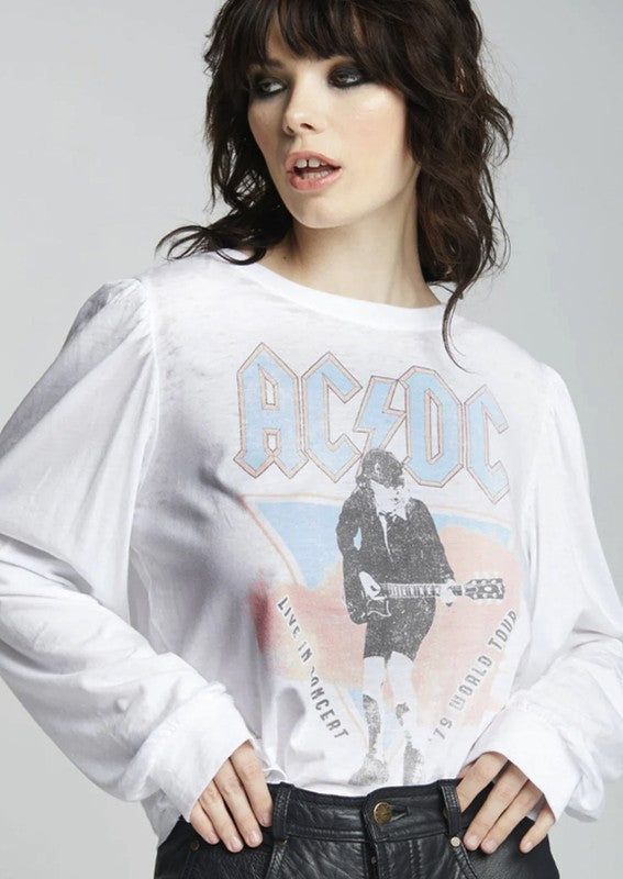 Recycled Karma AC/DC 1979 World Tour Puff Sleeve us.meeeshop - Shirts & Tops