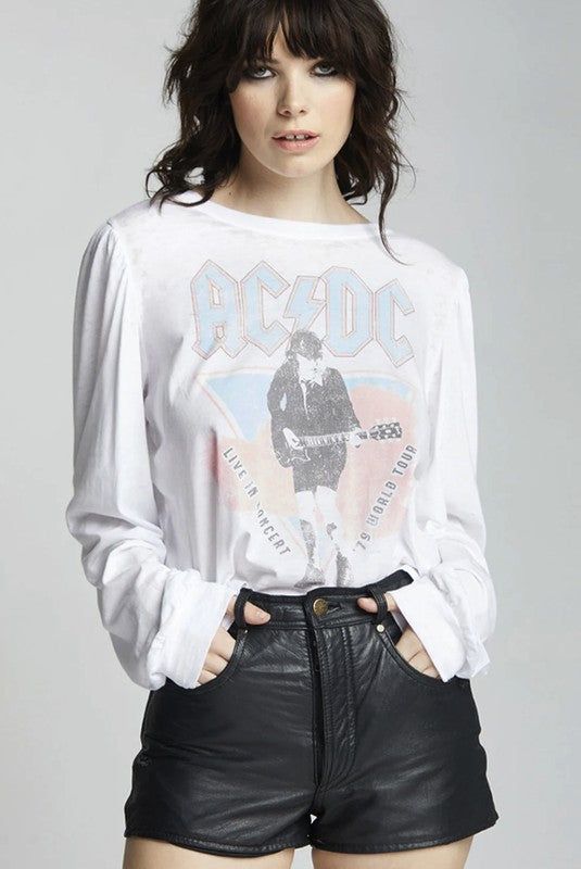 Recycled Karma AC/DC 1979 World Tour Puff Sleeve us.meeeshop - 