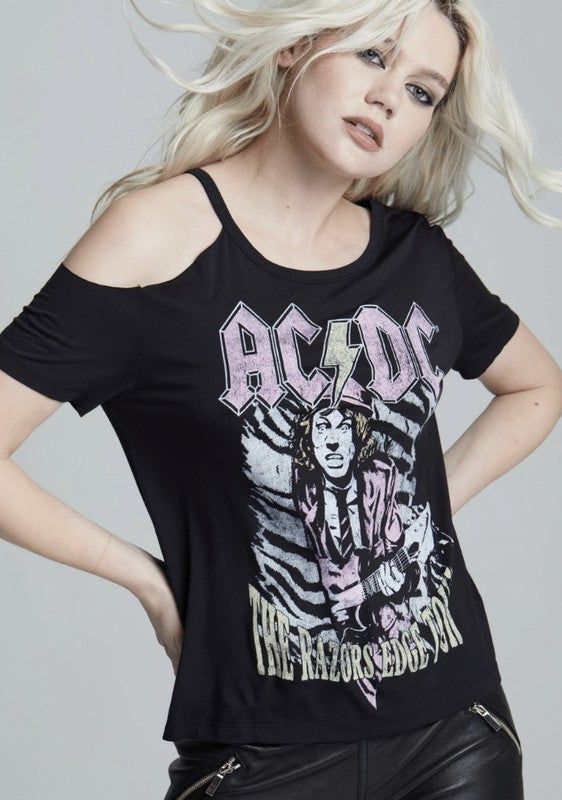 Recycled Karma AC/DC Razors Edge Tour Cold Shoulder Tee us.meeeshop - Shirts & Tops