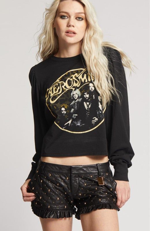 Recycled Karma Aerosmith Back In The Saddle Puff Long Sleeve Tee us.meeeshop - Shirts & Tops