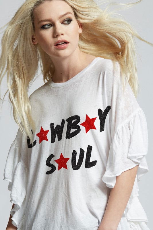 Recycled Karma Cowboy Soul Ruffle Tee us.meeeshop - Shirts & Tops