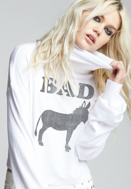 Recycled Karma Bad Ass Cropped Turtle Neck Tee - White - us.meeeshop