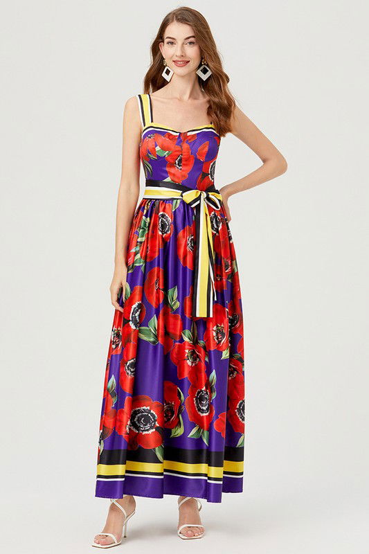 Red Floral Women Fashion Long Maxi Dress us.meeeshop - 