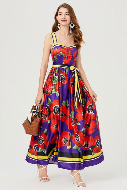 Red Floral Women Fashion Long Maxi Dress us.meeeshop - Dresses