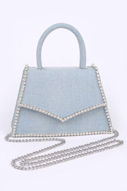 Rhinestone Accent Denim Top Handle Clutch Bag us.meeeshop - 