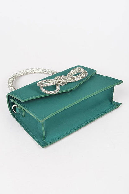 Rhinestone Bow Accent Top Handle Swing Clutch Bag us.meeeshop - 