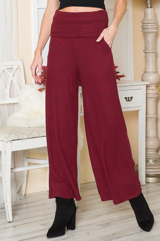 Rib Brush Wide Leg Pants with Pockets us.meeeshop - 