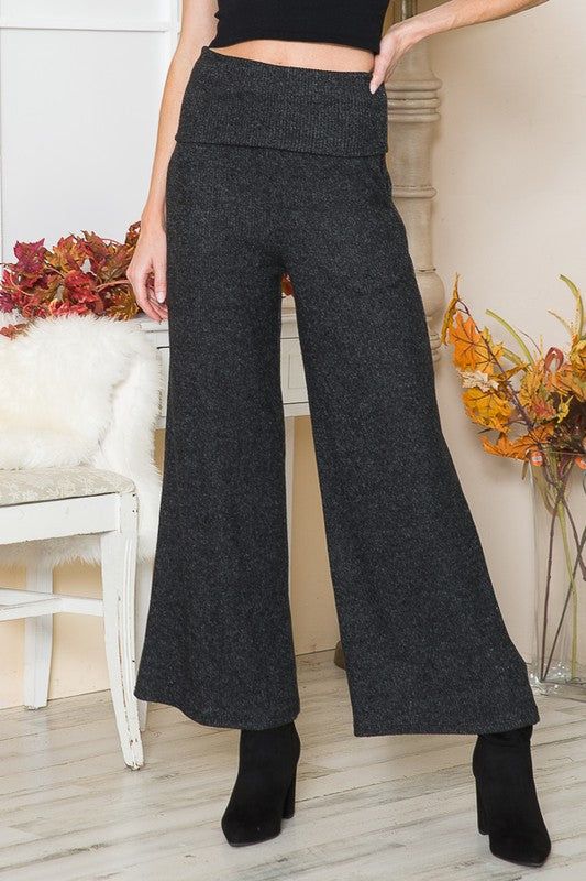 Rib Brush Wide Leg Pants with Pockets us.meeeshop - 